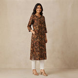 Women’s Brown Floral Paisley Printed Straight Kurti