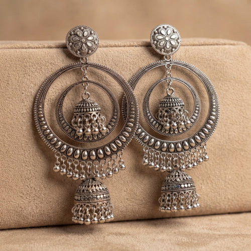 Royal Chandbali Oxidised Jhumka Earrings