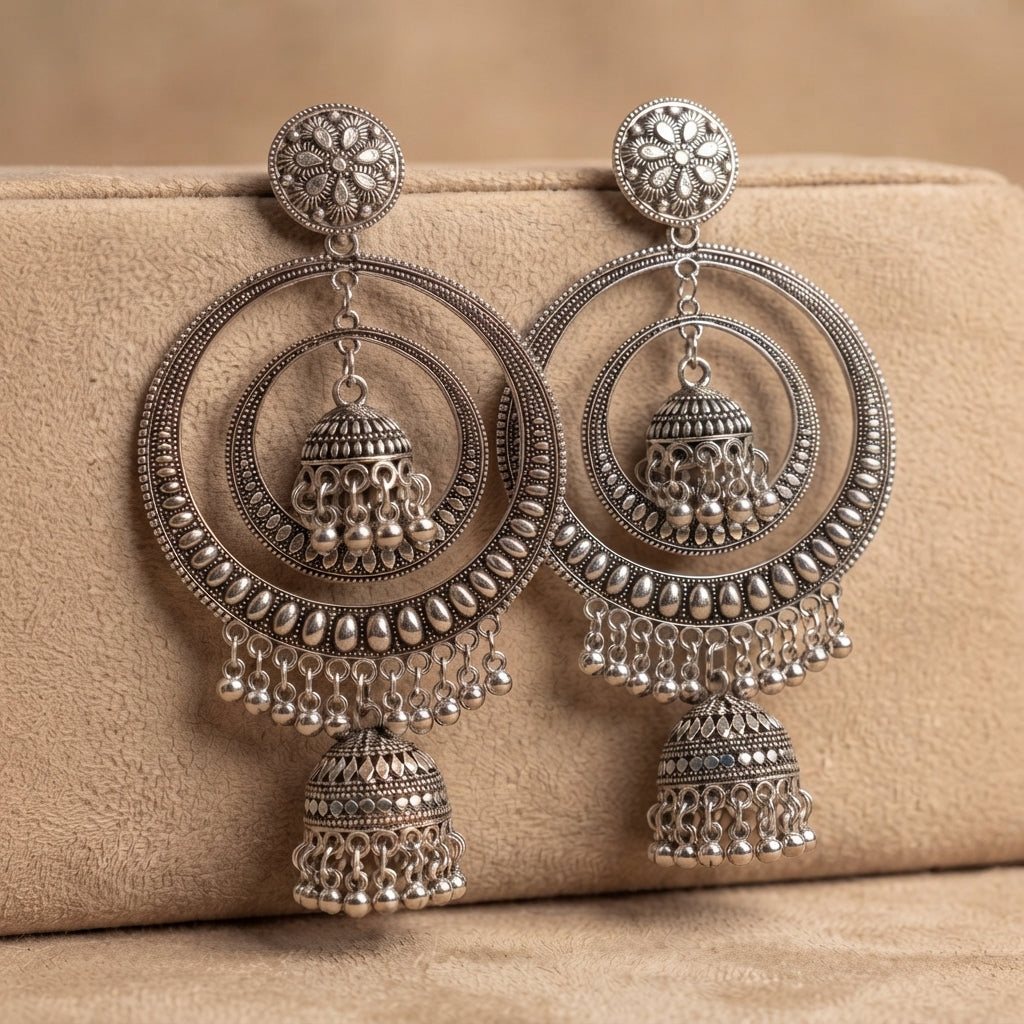 Royal Chandbali Oxidised Jhumka Earrings