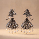 Oxidized Chandbali Jhumka Earrings with Pearl Drops – Antique German Silver