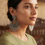 Oxidised Green & Ruby Stone Earrings