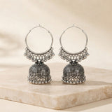 Oxidised Silver Hoop Jhumka Earrings