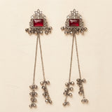 Zelya Kashmiri Red Stone Long Earrings