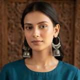Oxidised Silver Hoop Jhumka Earrings