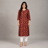 Women’s Maroon Floral Printed Straight Kurti