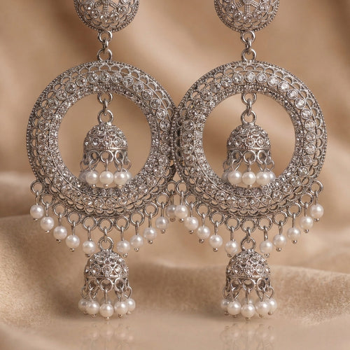 Royal Filigree Pearl Jhumka Oxidised Earrings