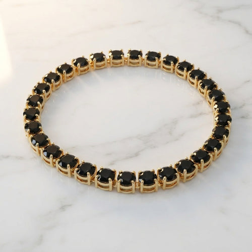 Gold & Black Oval Tennis Bracelet for Women | Premium Crystal Bracelet