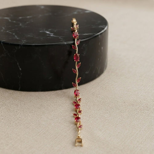 Ruby Tulip Vine Bracelet for Women | Gold-Plated Floral Ruby Stone Bracelet | Elegant Daily Wear Jewelry