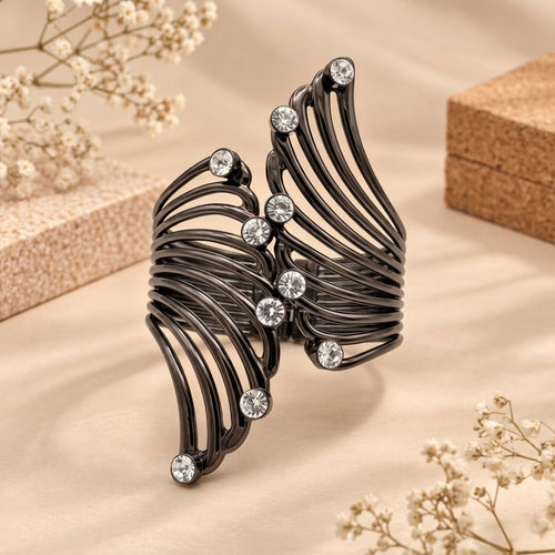 Crystal Wave Silver-Tone Statement Cuff Bracelet