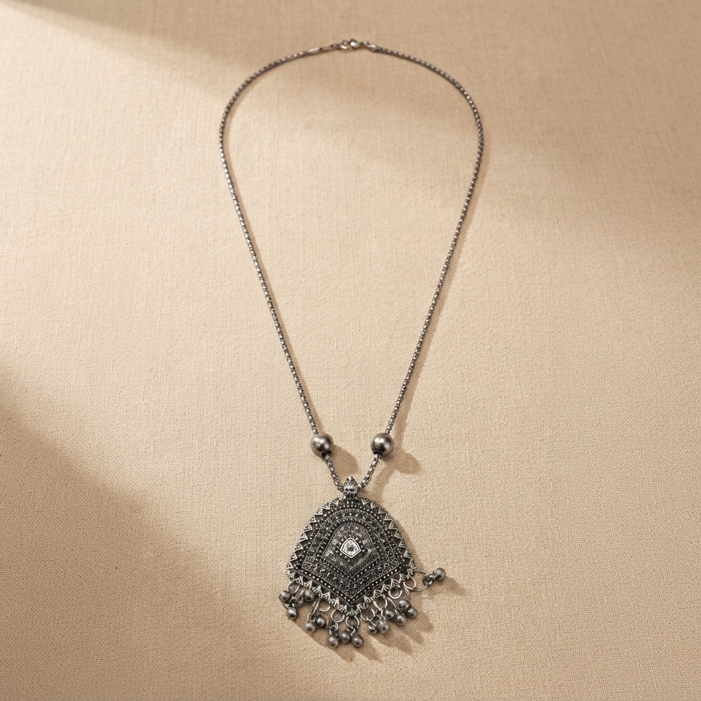 Oxidised Tribal Mandala Pendant Necklace