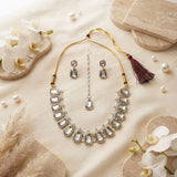 Premium Hexa Mirror Necklace Set for Women | Silver Finish Adjustable Mirror Jewellery with Matching Earrings & Maang Tikka