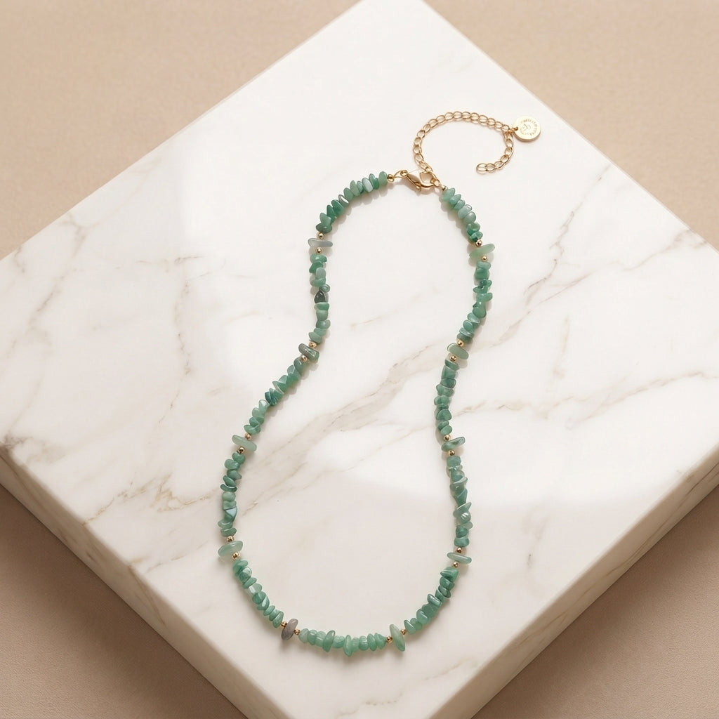 Zelya Emerald Aura Natural Stone Necklace | Green Crystal Beaded Necklace