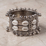 Zelya Traditional Oxidised Cowrie Shell Cuff Bracelet for Women | Tribal Boho Statement Bracelet