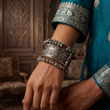 Heritage Floral Oxidised Ghungroo Cuff Bracelet