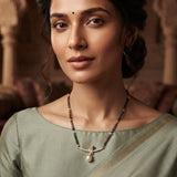 Pearl Grace Rose Gold Mangalsutra for Women | CZ Crystal & Pearl Pendant Black Bead Necklace