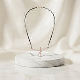 Pearl Grace Rose Gold Mangalsutra for Women | CZ Crystal & Pearl Pendant Black Bead Necklace