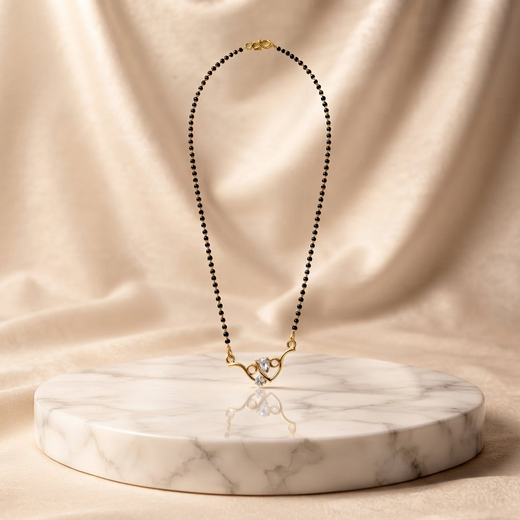 Eternal Heart Gold Mangalsutra for Women | CZ Crystal Heart Pendant Black Bead Necklace