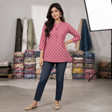 Pink Floral Printed Taj Cotton Short Kurti