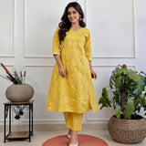 Women’s Yellow Embroidered Angrakha Kurta Set with Pants
