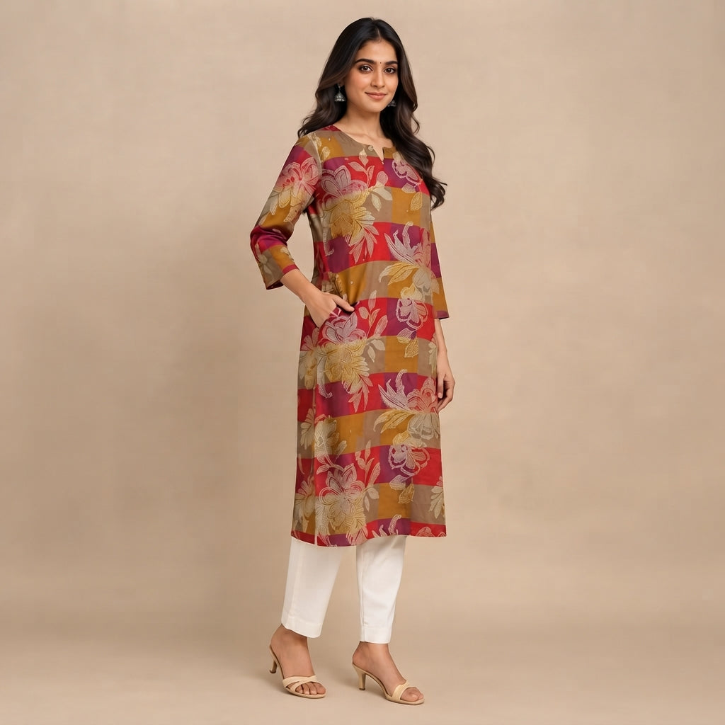 Women’s Multicolor Floral Printed Straight Kurti