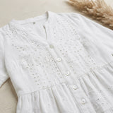 Women’s Ivory White Tiered Flared One Piece Dress with Mandarin Collar