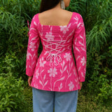 Pink Bloom Taj Cotton Square Neck Short Kurti