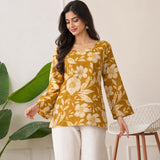 Mustard Bloom Taj Cotton Lace-Up Short Kurti