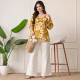 Mustard Bloom Taj Cotton Lace-Up Short Kurti