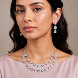 Zelya Pastel Crystal Dual Layer Necklace Set with Matching Earrings