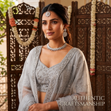 Zelya Silver Crystal Floral Necklace Set with Earrings & Maang Tikka for Women