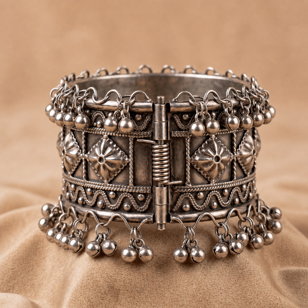 Heritage Floral Oxidised Ghungroo Cuff Bracelet