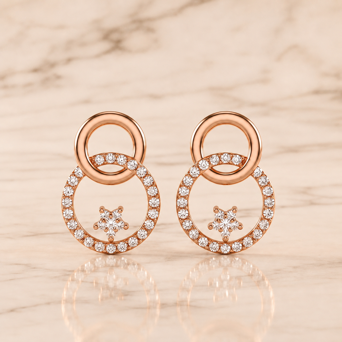 Rose Gold Crystal Circle Drop Earrings | Premium Pavé Hoop Earrings for Women