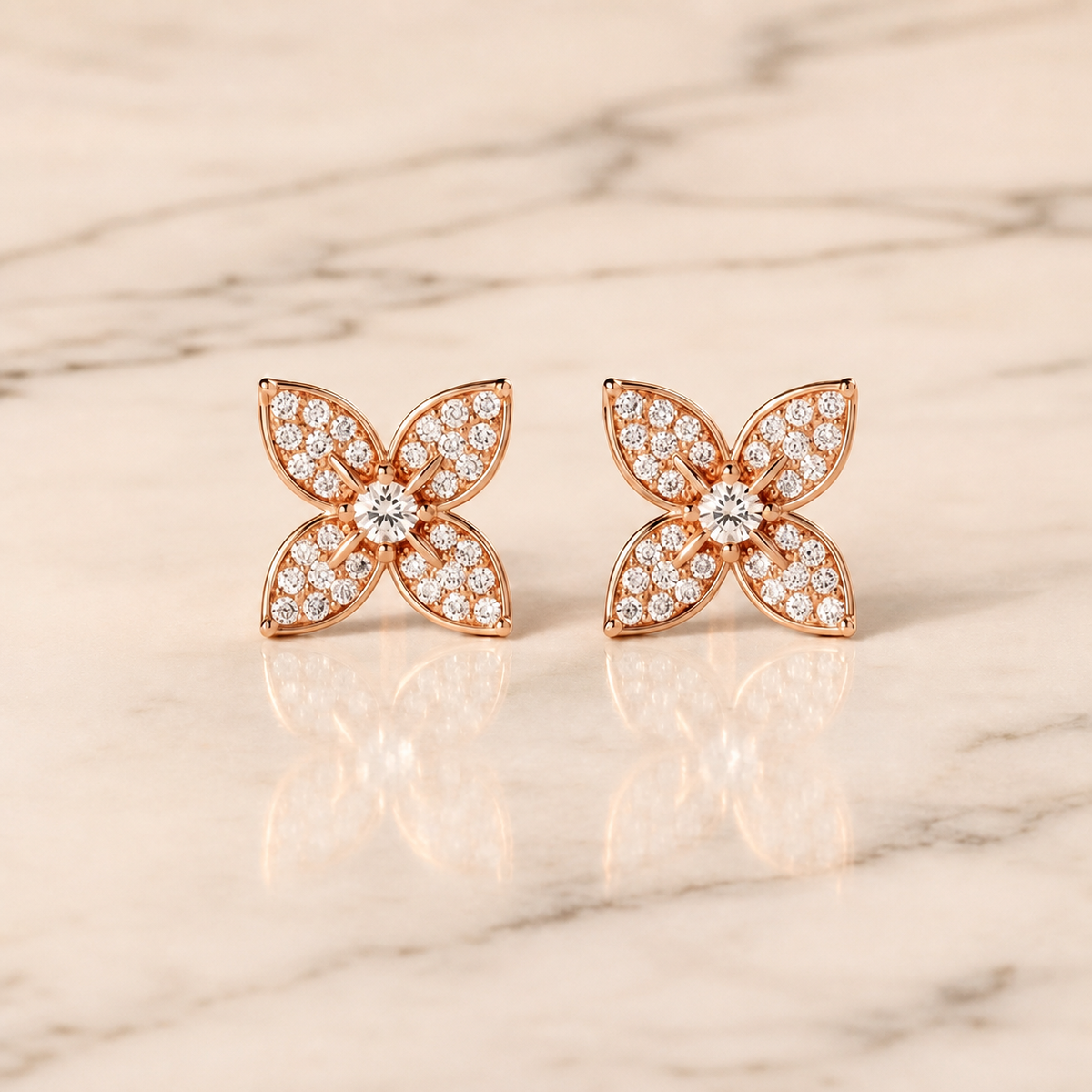 Rose Gold Butterfly Crystal Stud Earrings | Premium Floral Earrings for Women