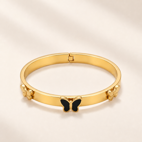 Zelya Anti-Tarnish Gold Butterfly Bracelet for Women | Black Butterfly Stainless Steel Bracelet