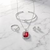 Royal Ruby Crystal 4-Piece Jewellery Gift Set | Pendant Necklace, Adjustable Ring, Bracelet & Stud Earrings