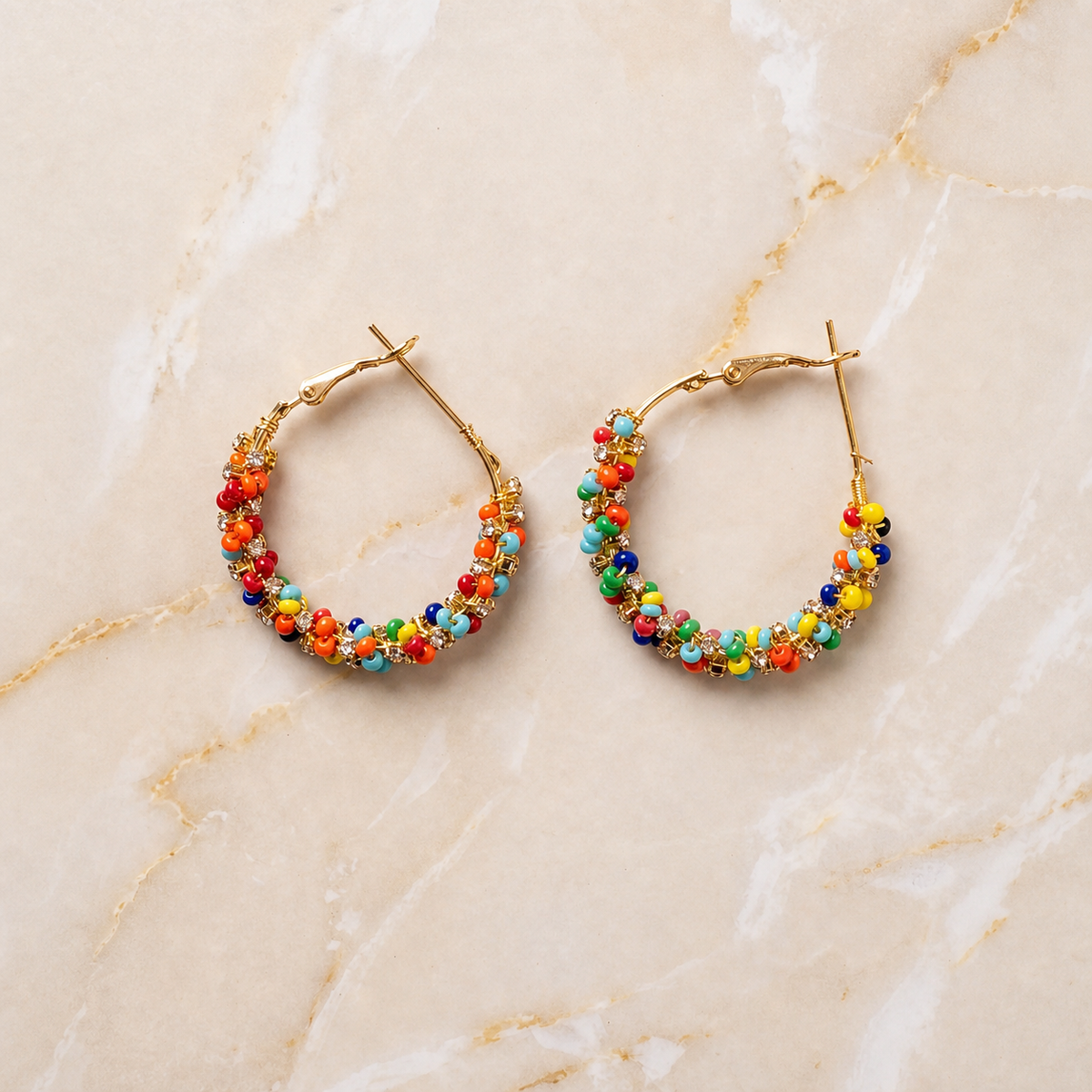 Zelya Pastel Crystal Hoop Earrings for Women | Multicolor Beaded Statement Earrings