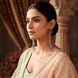 Oxidized Floral Chain Drop Earrings for Women | Traditional Antique Silver Earrings
